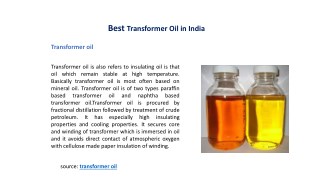 Best Transformer oil in India