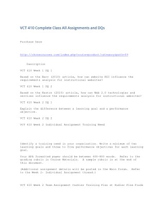 VCT 410 Complete Class All Assignments and DQs