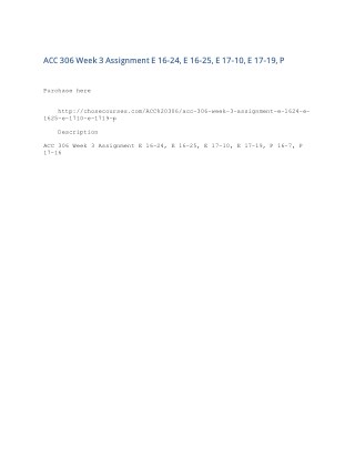 ACC 306 Week 3 Assignment E 16-24, E 16-25, E 17-10, E 17-19, P