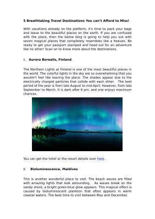 5 Breathtaking Travel Destinations You can’t Afford to Miss!