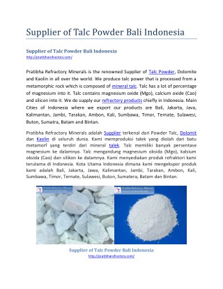 Supplier of Talc Powder Bali Indonesia