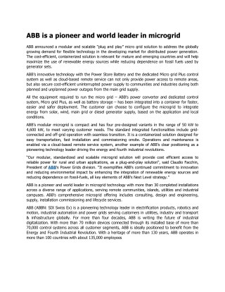 ABB is a pioneer and world leader in microgrid