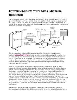 Hydraulic Systems Work with a Minimum Investment