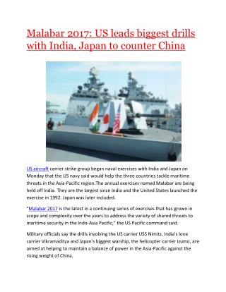 US leads biggest drills with India, Japan to counter China 