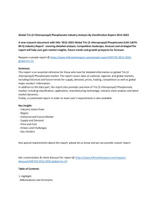 Global Tris (2-Chloropropyl) Phosphonate Industry Analysis By Classification Report 2012-2022