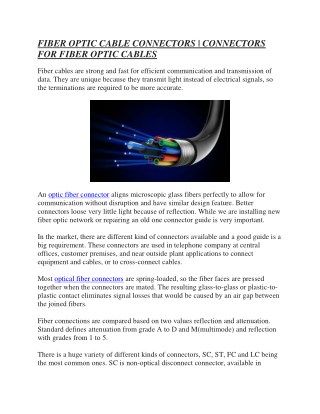 FIBER OPTIC CABLE CONNECTORS | CONNECTORS FOR FIBER OPTIC CABLES