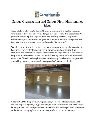 Garage Organization and Garage Floor Maintenance Ideas