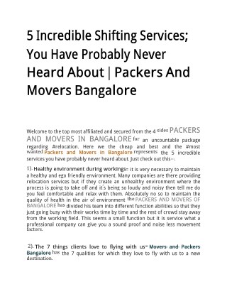 5 Incredible Shifting Services; You Have Probably Never Heard About | Packers And Movers Bangalore