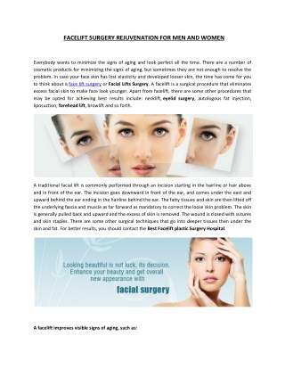 FACELIFT SURGERY REJUVENATION FOR MEN AND WOMEN