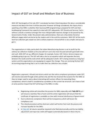 Impact of GST on Small and Medium Size of Business