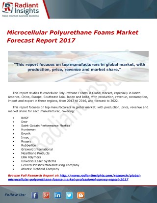 Microcellular Polyurethane Foams Market Forecast Report 2017