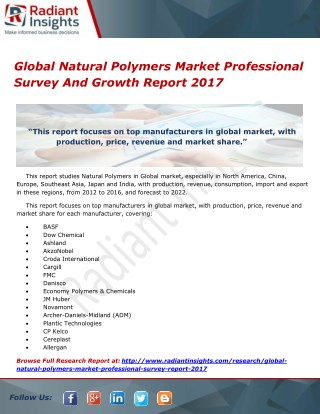 Global Natural Polymers Market Professional Survey And Growth Report 2017