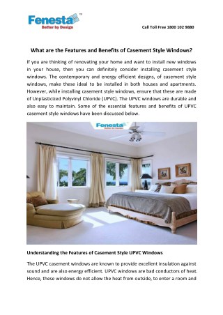 What are the Features and Benefits of Casement Style Windows?