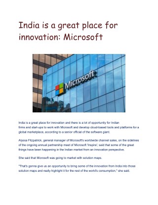 India is a great place for innovation: Microsoft