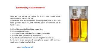 Functionality of transformer oil