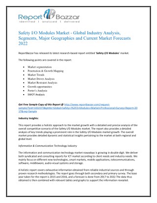 Safety I O Modules Market 2022 - Opportunities, Challenges, Strategies, Industry Verticals and Forecasts