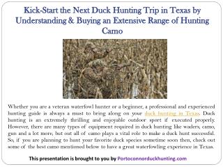 Kick-Start the Next Duck Hunting Trip in Texas by Understanding & Buying an Extensive Range of Hunting Camo