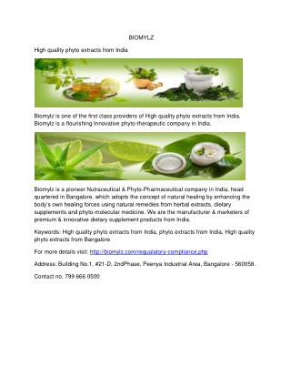 High quality phyto extracts from India