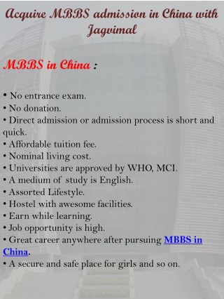 Acquire MBBS admission in China with Jagvimal
