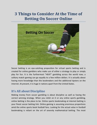 3 Things to Consider At the Time of Betting On Soccer Online
