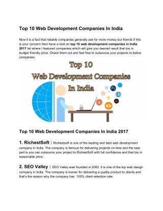 Top 10 Web Development Companies In India 2017