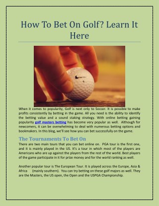 How To Bet On Golf? Learn It Here