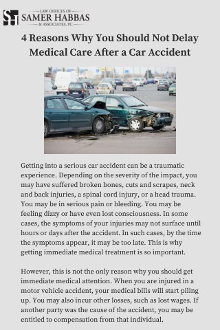 4 Reasons Why You Should Not Delay Medical Care After a Car Accident