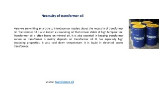 Necessity of transformer oil