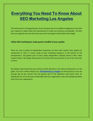 Everything You Need To Know About SEO Marketing Los Angeles