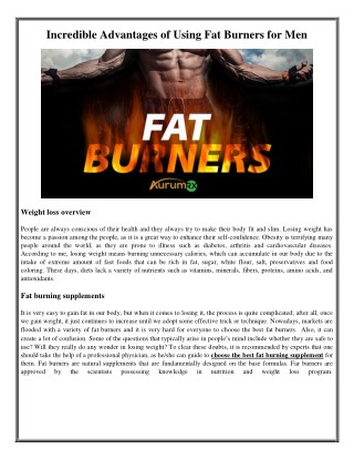 Incredible Advantages of Using Fat Burners for Men