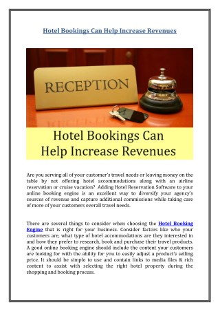 Hotel Bookings Can Help Increase Revenues