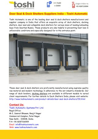 Door Seal & Dock Shelters Suppliers India – Toshi Automatic