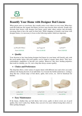 Beautify Your Home with Designer Bed Linens