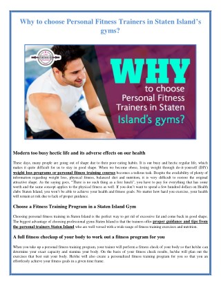 Why to choose Personal Fitness Trainers in Staten Island’s gyms?