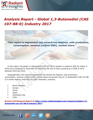 Analysis Report - Global 1,3-Butanediol (CAS 107-88-0) Industry 2017