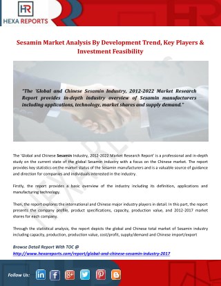 Sesamin Market Analysis By Development Trend, Key Players & Investment Feasibility