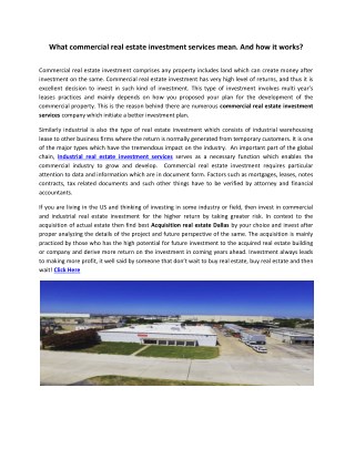 Commercial real estate investment services