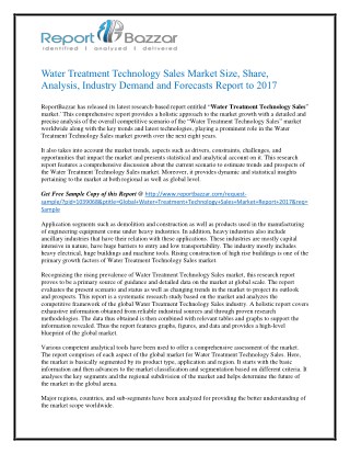 Water treatment technology sales Market Analysis- opportunities sales, revenue, Gross Margin, Outlook and Forecast To 20