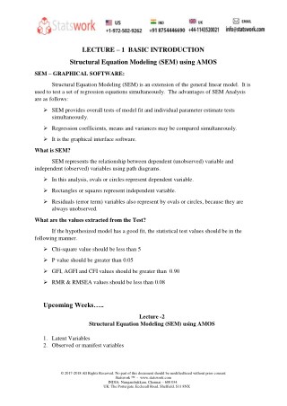 Statswork- Lecture:1: Structural Equation Modeling (SEM) using AMOS (www.statswork.com)