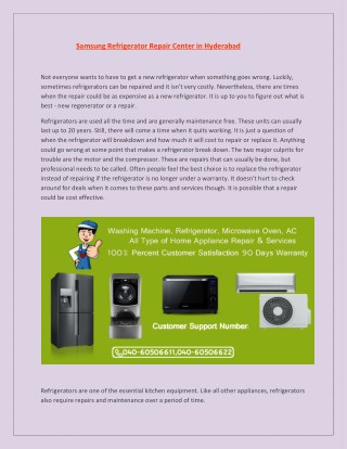 Samsung Refrigerator Repair Center in Hyderabad