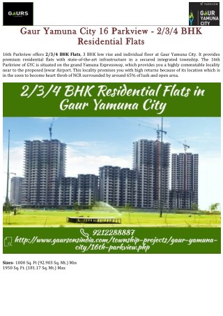 Gaur Yamuna City 16 Parkview - 2-3-4 BHK Residential Flats