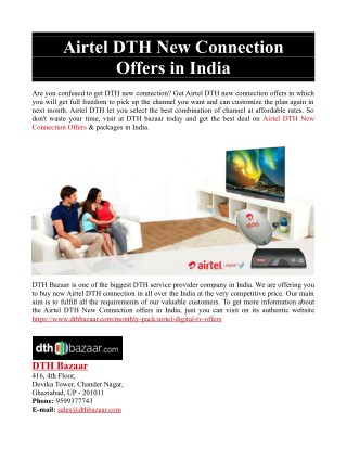 Airtel DTH New Connection Offers in India