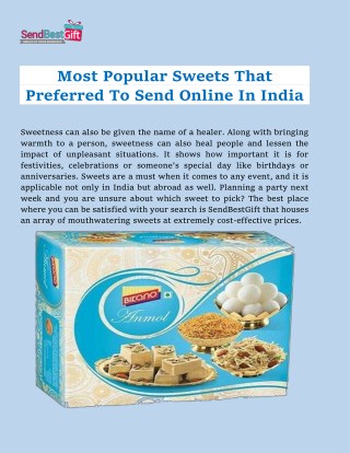 Most Popular Sweets That Preferred To Send Online In India