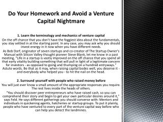 Do Your Homework and Avoid a Venture Capital Nightmare