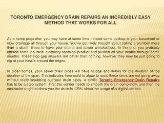 Toronto Emergency Drain Repairs an Incredibly Easy Method That Works For All