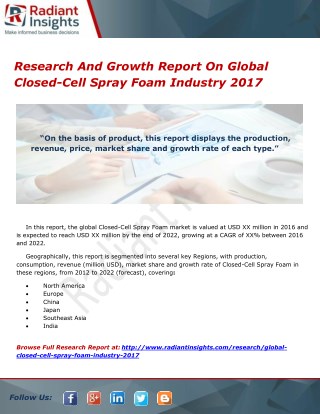 Research And Growth Report On Global Closed-Cell Spray Foam Industry 2017