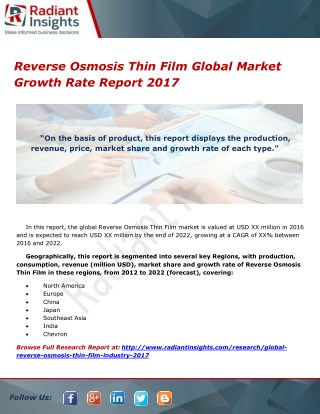 Reverse Osmosis Thin Film Global Market Growth Rate Report 2017