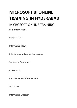 MICROSOFT BI ONLINE TRAINING IN HYDERABAD