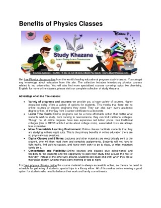Benefits of Physics Classes