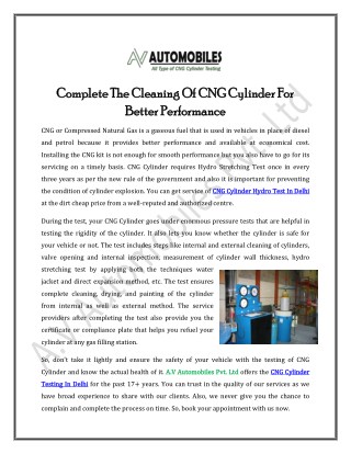 Complete The Cleaning Of CNG Cylinder For Better Performance
